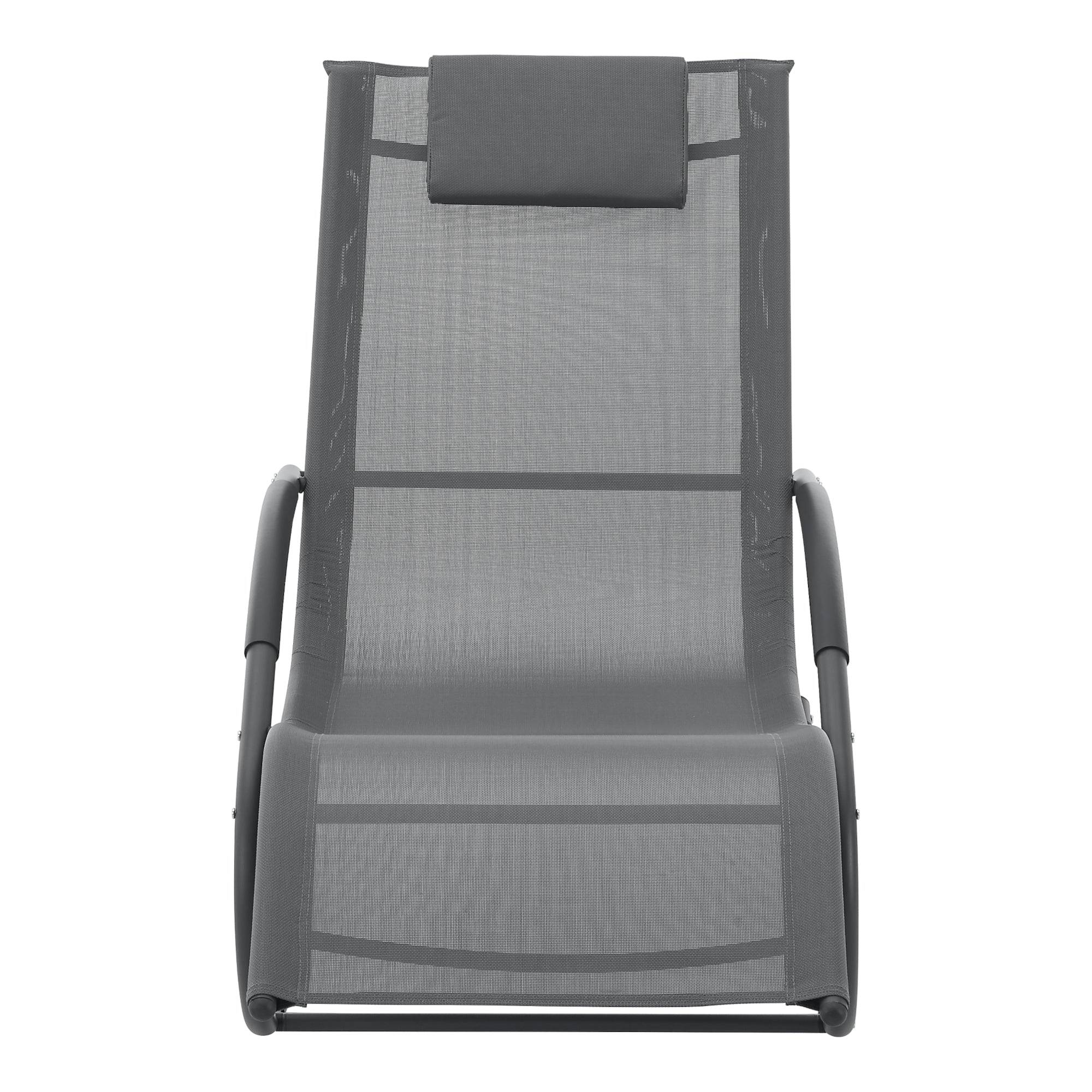 Helloshop26 - Transat bain de soleil chaise longue à bascule tarent acier textile 174 x 63 x 88 cm gris foncé - Image 3