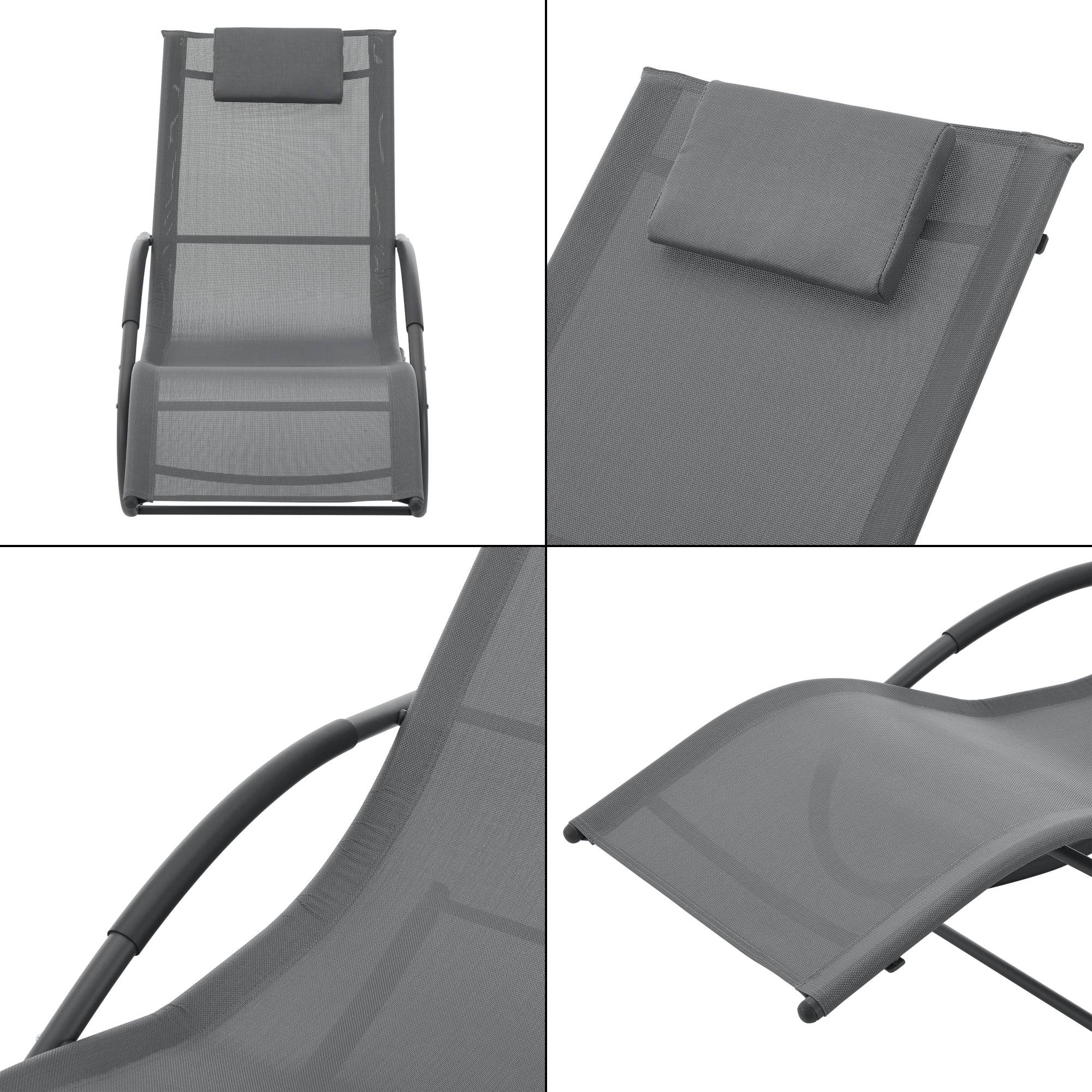 Helloshop26 - Transat bain de soleil chaise longue à bascule tarent acier textile 174 x 63 x 88 cm gris foncé - Image 5
