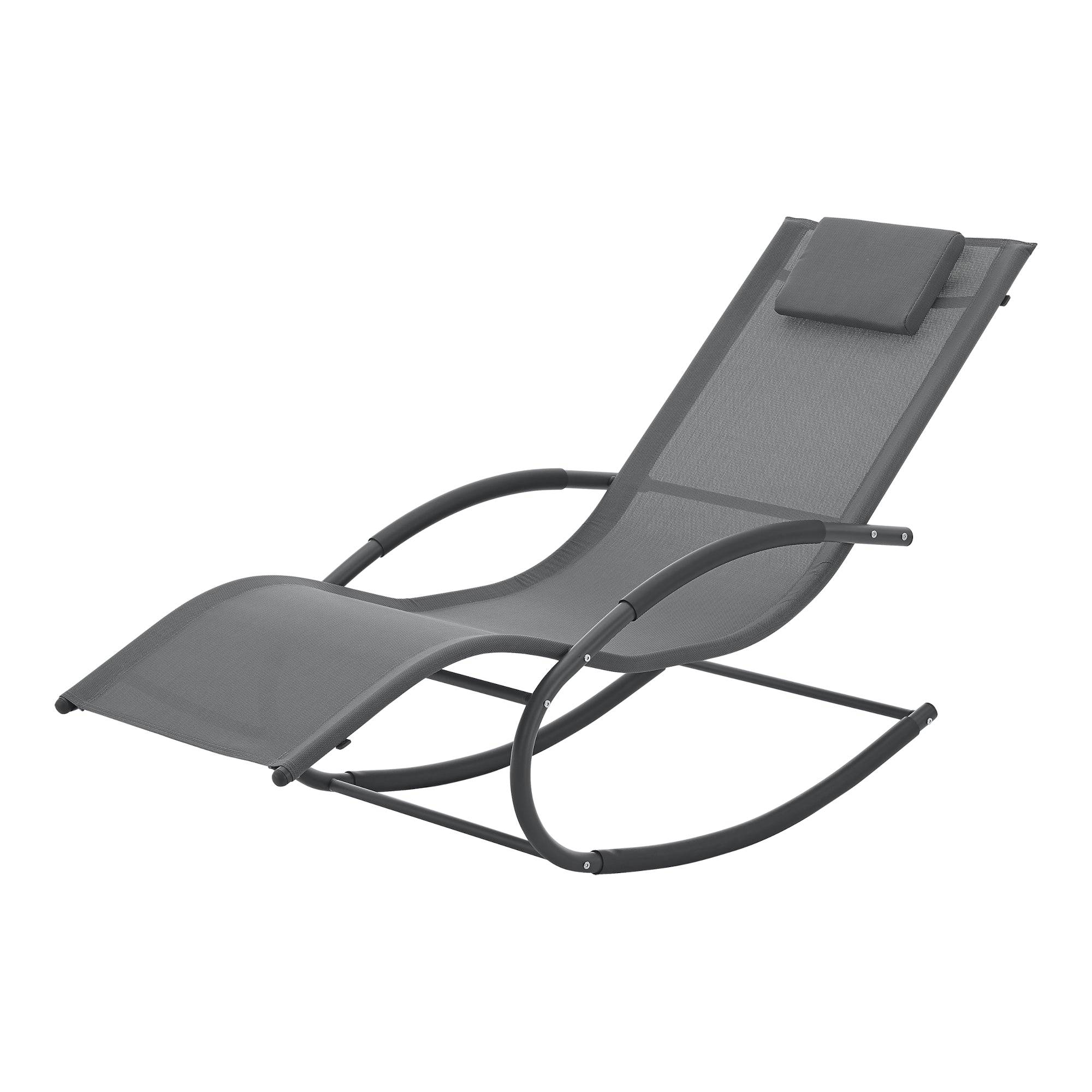 Helloshop26 - Transat bain de soleil chaise longue à bascule tarent acier textile 174 x 63 x 88 cm gris foncé - Image 1