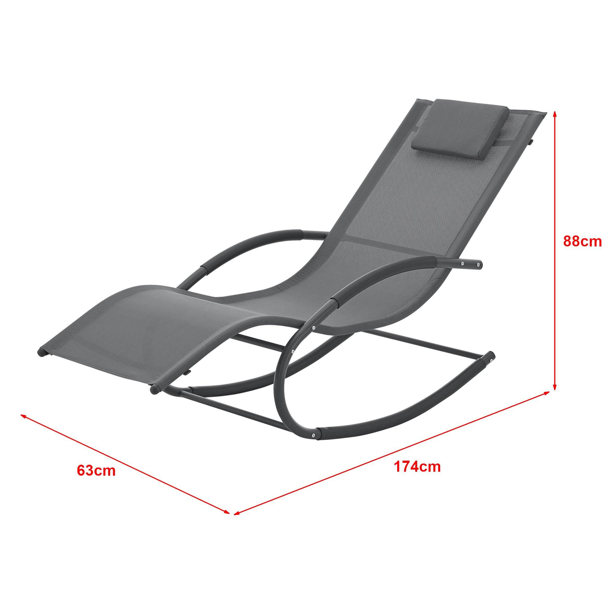 Helloshop26 - Transat bain de soleil chaise longue à bascule tarent acier textile 174 x 63 x 88 cm gris foncé - Image 2