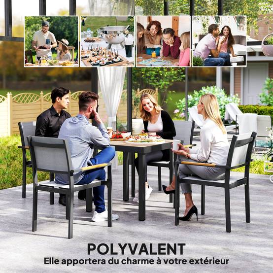 Table de repas extérieure aluminium et plateau aspect bois naturel 78 x 78 x 74 cm - PANGIVO - Image 8