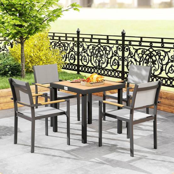 Table de repas extérieure aluminium et plateau aspect bois naturel 78 x 78 x 74 cm - PANGIVO - Image 10