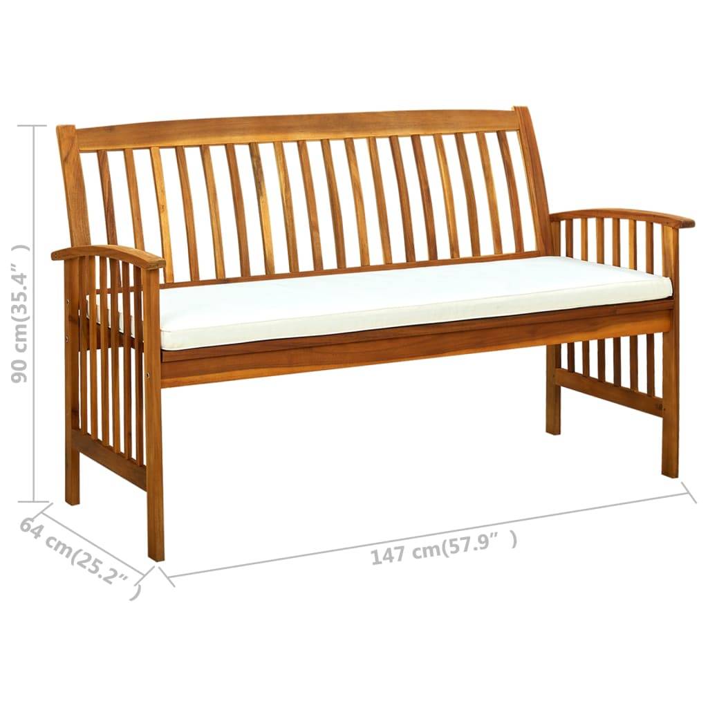 PANGIVO - Banc de jardin bois d'acacia naturel et blanc crème 147 x 64 x 90 cm - PANGIVO - Image 8