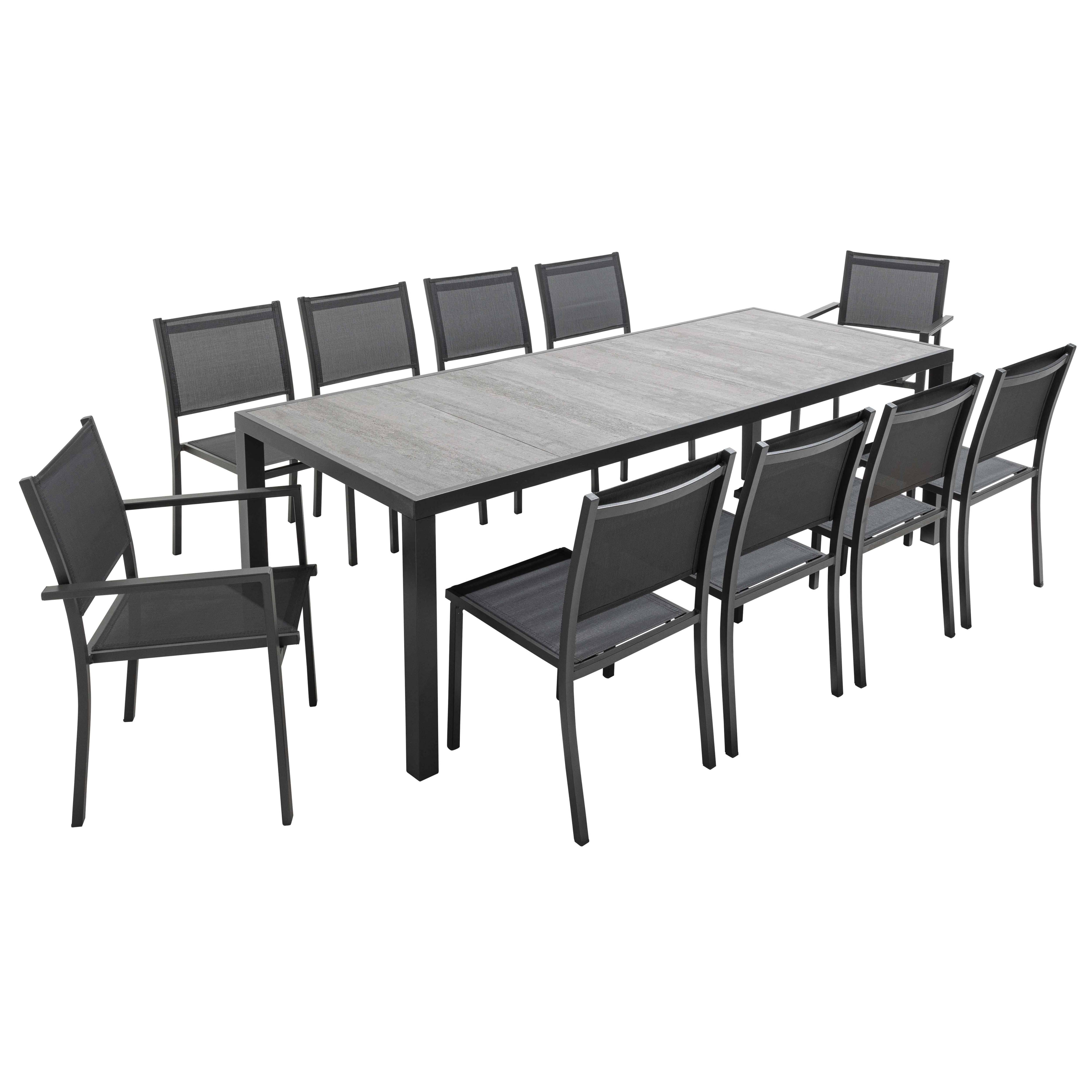 Oviala - Ensemble table de jardin et 10 chaises effet béton - Oviala - Image 1
