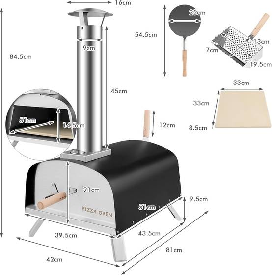 Four à Pizza Extérieur Portable, Machine à Pizza au Feu de Bois avec Pierre à Pizza de 33 cm - Image 7