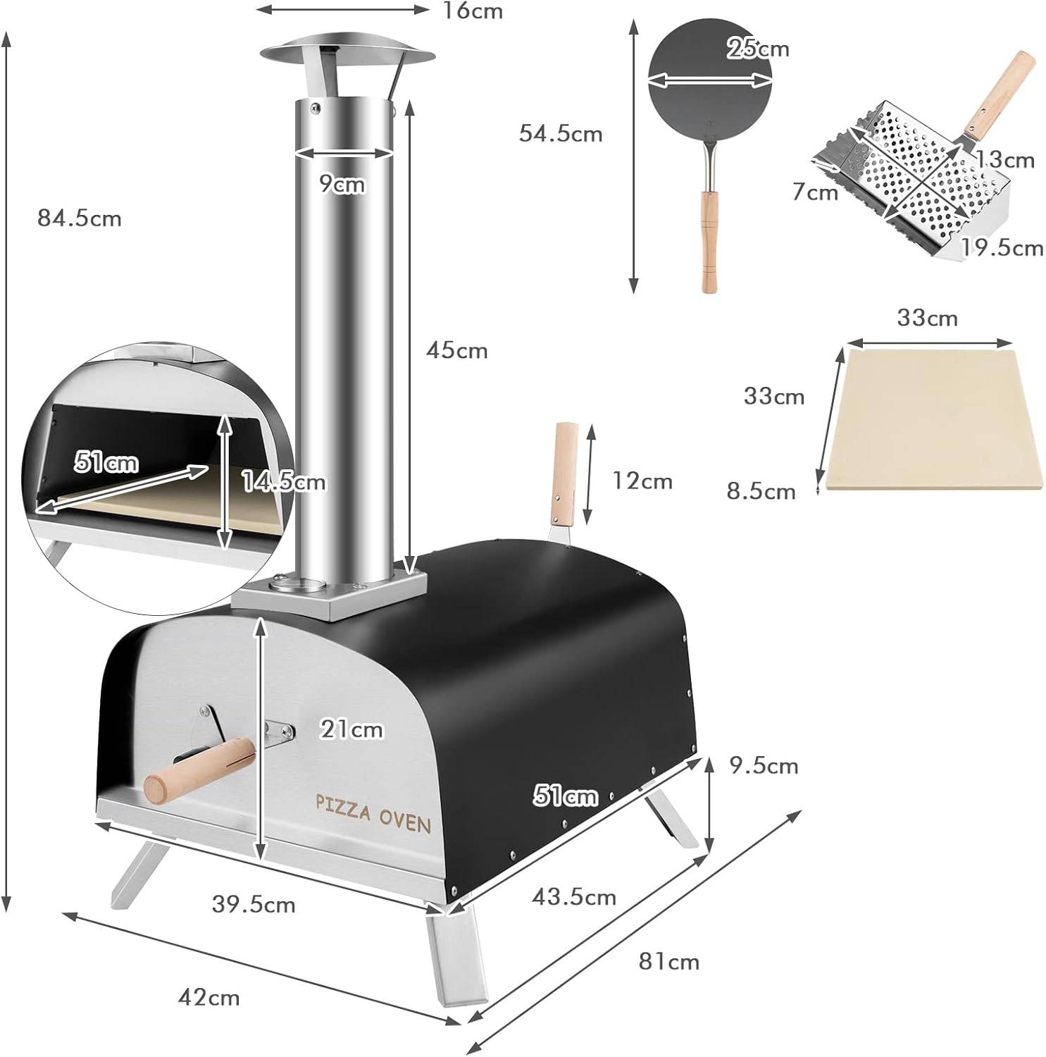 Four à Pizza Extérieur Portable, Machine à Pizza au Feu de Bois avec Pierre à Pizza de 33 cm - Image 7