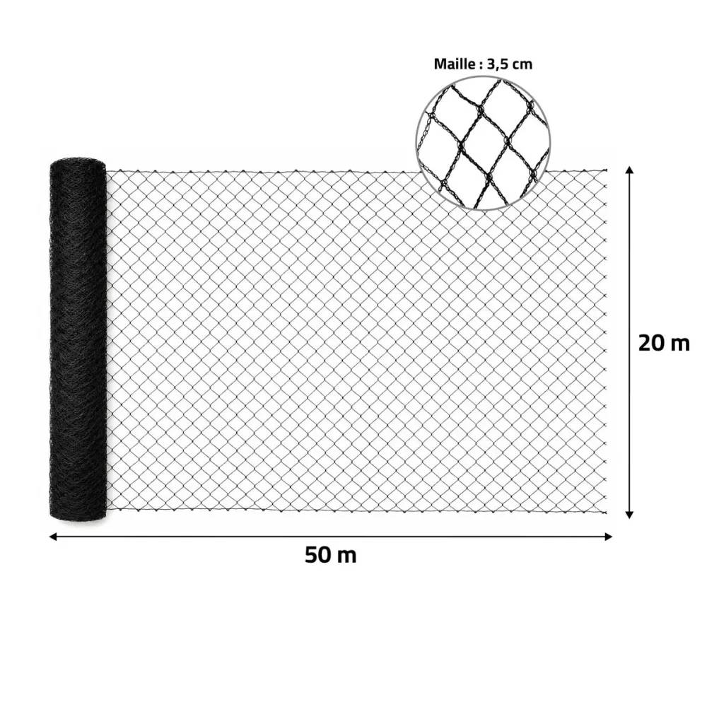 Filet de protection 20x50m à maille hexagonale 35mm - Noir - Image 5