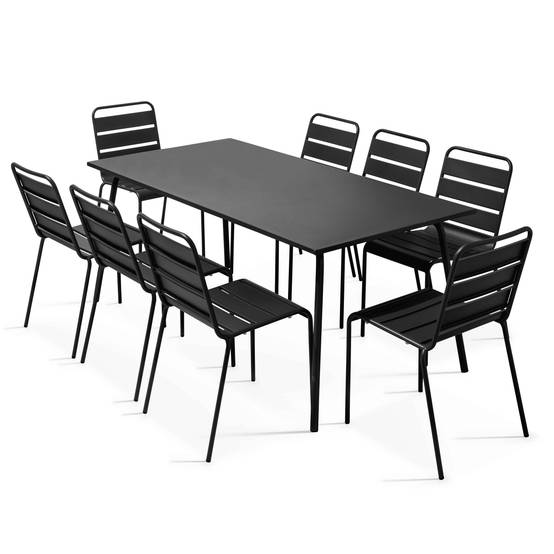 Oviala - Ensemble table de jardin et 8 chaises en métal noir Palavas - Oviala - Image 1