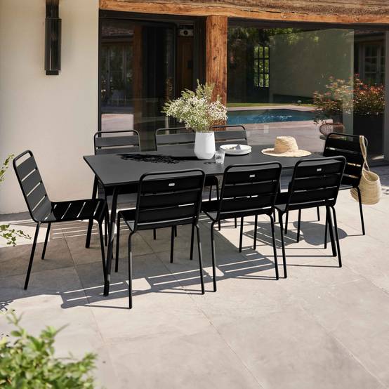 Oviala - Ensemble table de jardin et 8 chaises en métal noir Palavas - Oviala - Image 2