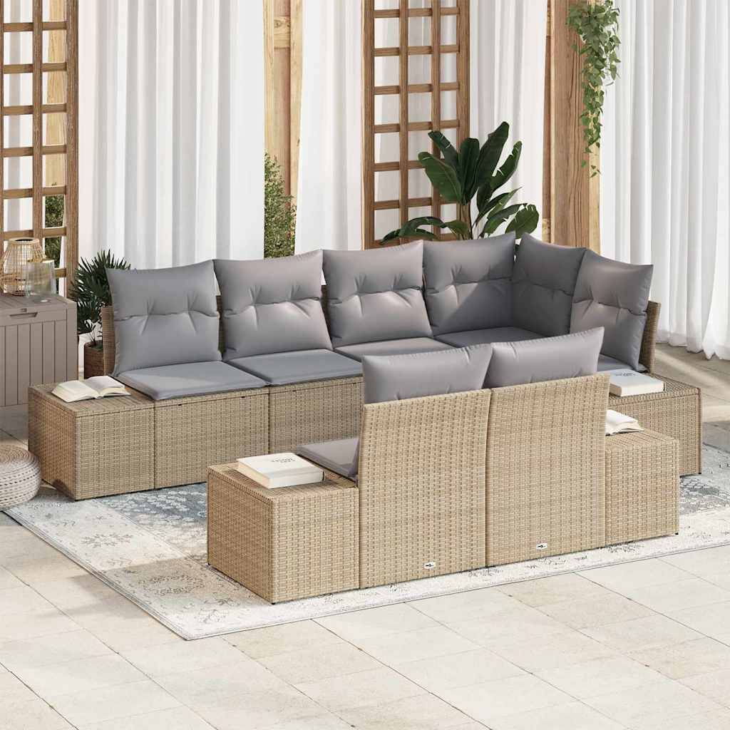 Salon Bas Luxe 7 pcs Polyrotin Beige et Acacia avec Sièges Modulables pour Espace Détente – ComfortXL Outdoor Living - Image 1