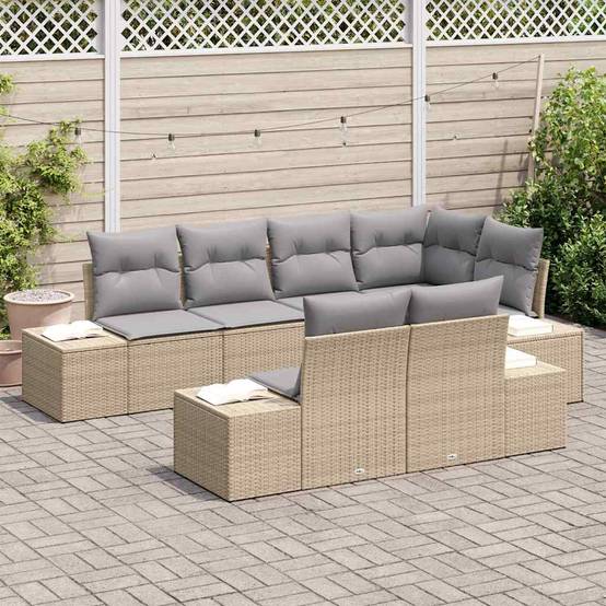 Salon Bas Luxe 7 pcs Polyrotin Beige et Acacia avec Sièges Modulables pour Espace Détente – ComfortXL Outdoor Living - Image 3