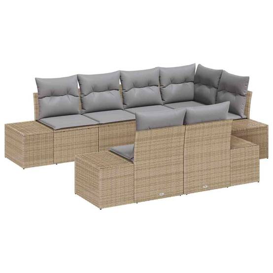 Salon Bas Luxe 7 pcs Polyrotin Beige et Acacia avec Sièges Modulables pour Espace Détente – ComfortXL Outdoor Living - Image 2