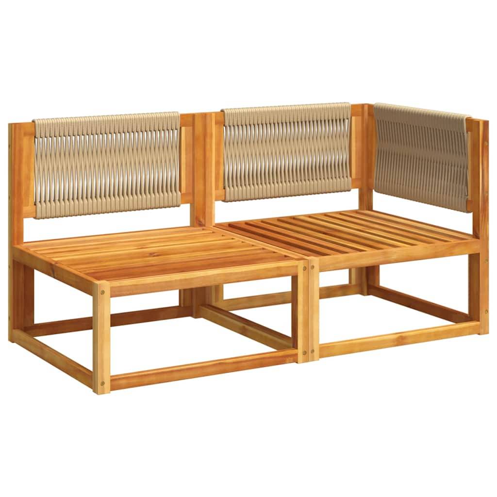 Banquette Jardin 2 Places Bois Acacia & Corde Beige Dossier Tressé Élégant pour Salon Extérieur Crème – ComfortXL Outdoor Living - Image 4