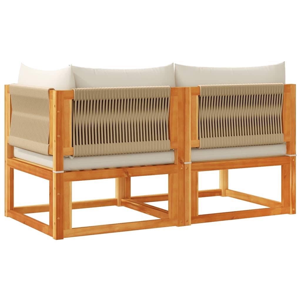 Banquette Jardin 2 Places Bois Acacia & Corde Beige Dossier Tressé Élégant pour Salon Extérieur Crème – ComfortXL Outdoor Living - Image 7