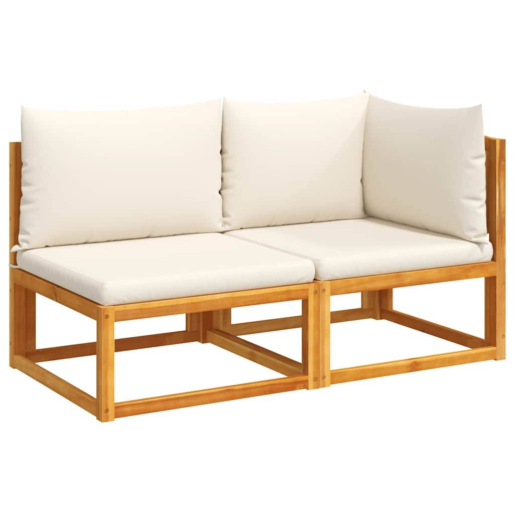 Banquette Jardin 2 Places Bois Acacia & Corde Beige Dossier Tressé Élégant pour Salon Extérieur Crème – ComfortXL Outdoor Living - Image 2