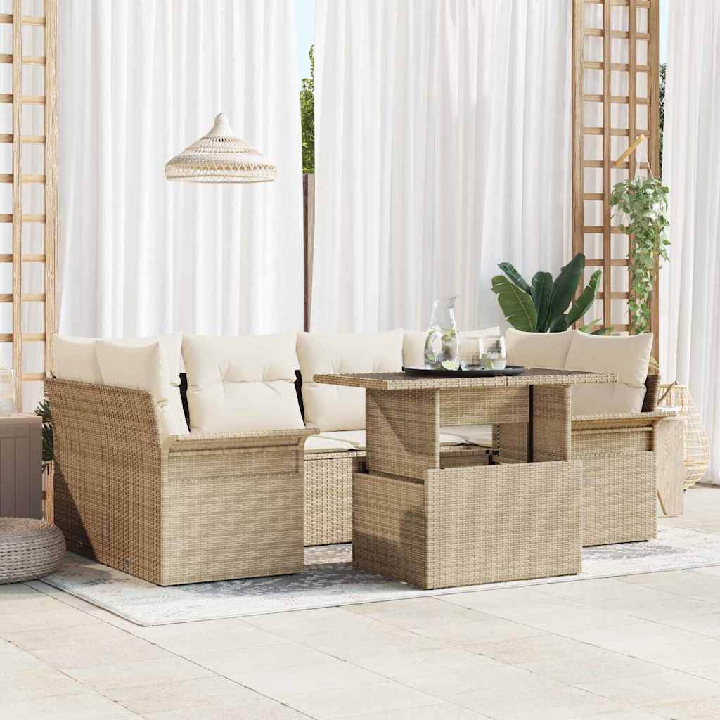 ComfortXL - Salon de jardin d'angle 6 places polyrotin Beige modulable avec table basse – ComfortXL Outdoor Living - Image 1