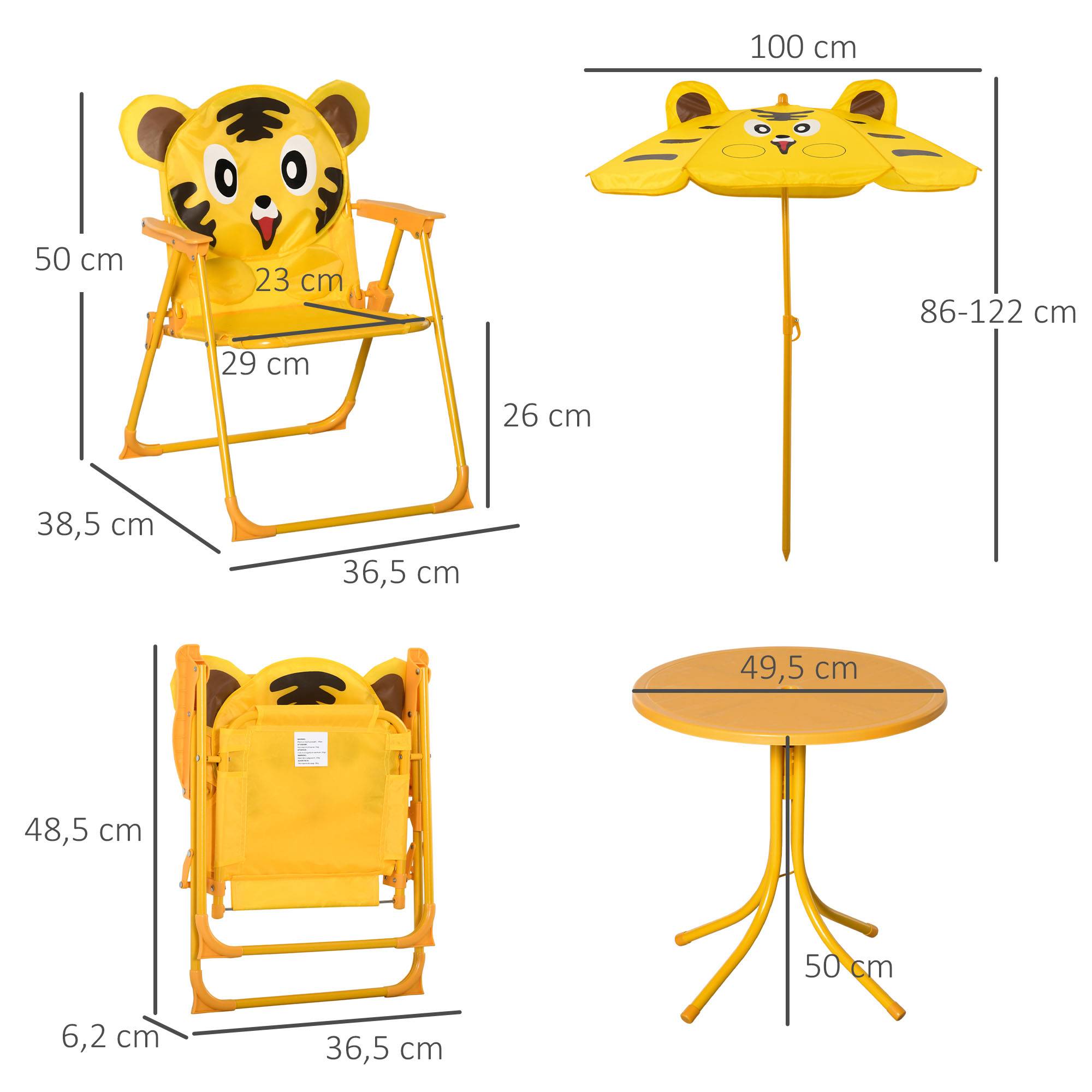 Outsunny - Ensemble Salon Enfant 4 pcs Table Ronde + 2 chaises pliantes + parasol métal époxy jaune - Outsunny - Image 3