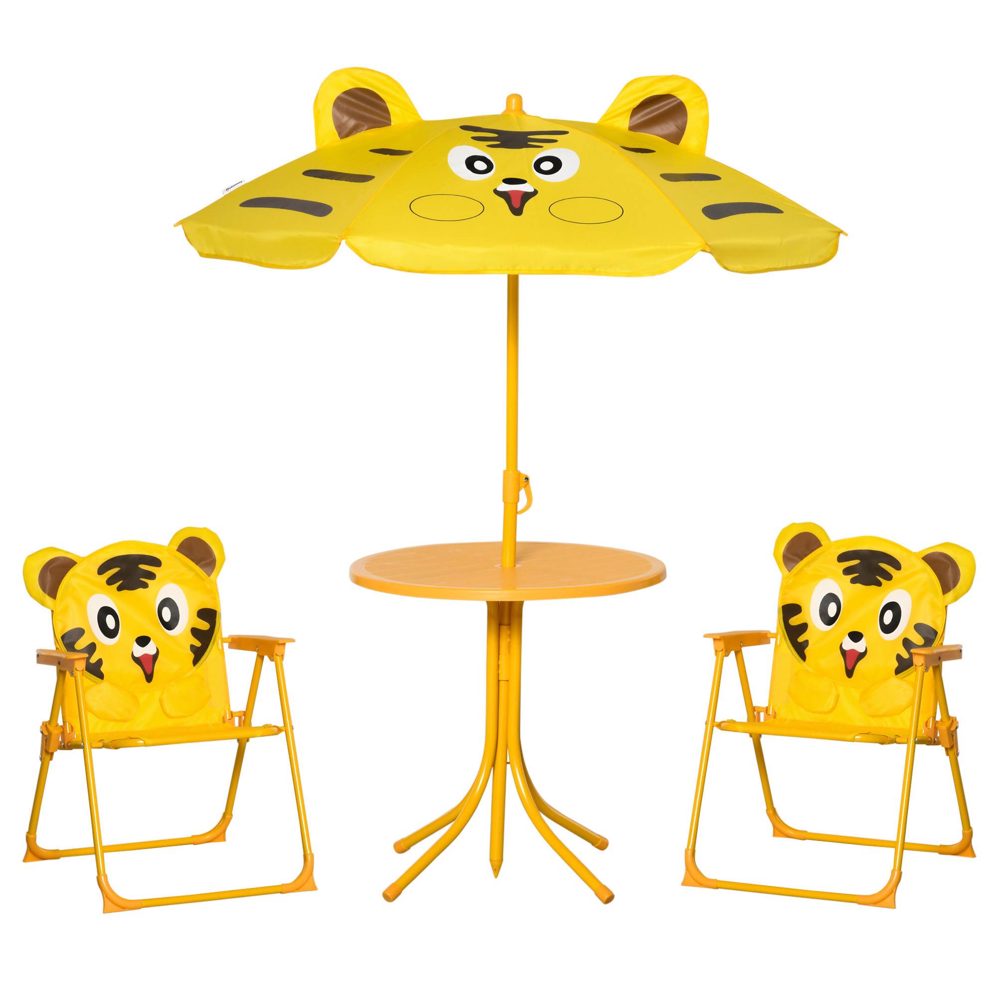 Outsunny - Ensemble Salon Enfant 4 pcs Table Ronde + 2 chaises pliantes + parasol métal époxy jaune - Outsunny - Image 1