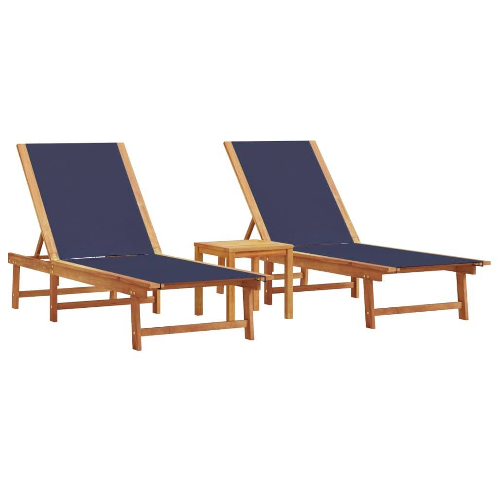 2 Lits de Jardin Bois Acacia Textilène Bleu Table Basse Piscine Terrasse – ComfortXL Outdoor Living - Image 2