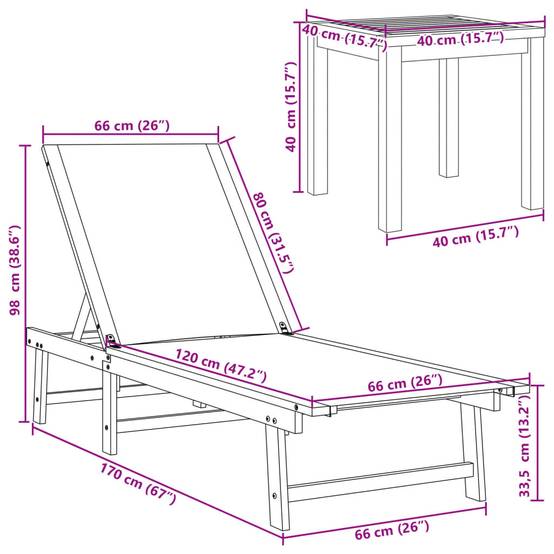 2 Lits de Jardin Bois Acacia Textilène Bleu Table Basse Piscine Terrasse – ComfortXL Outdoor Living - Image 10