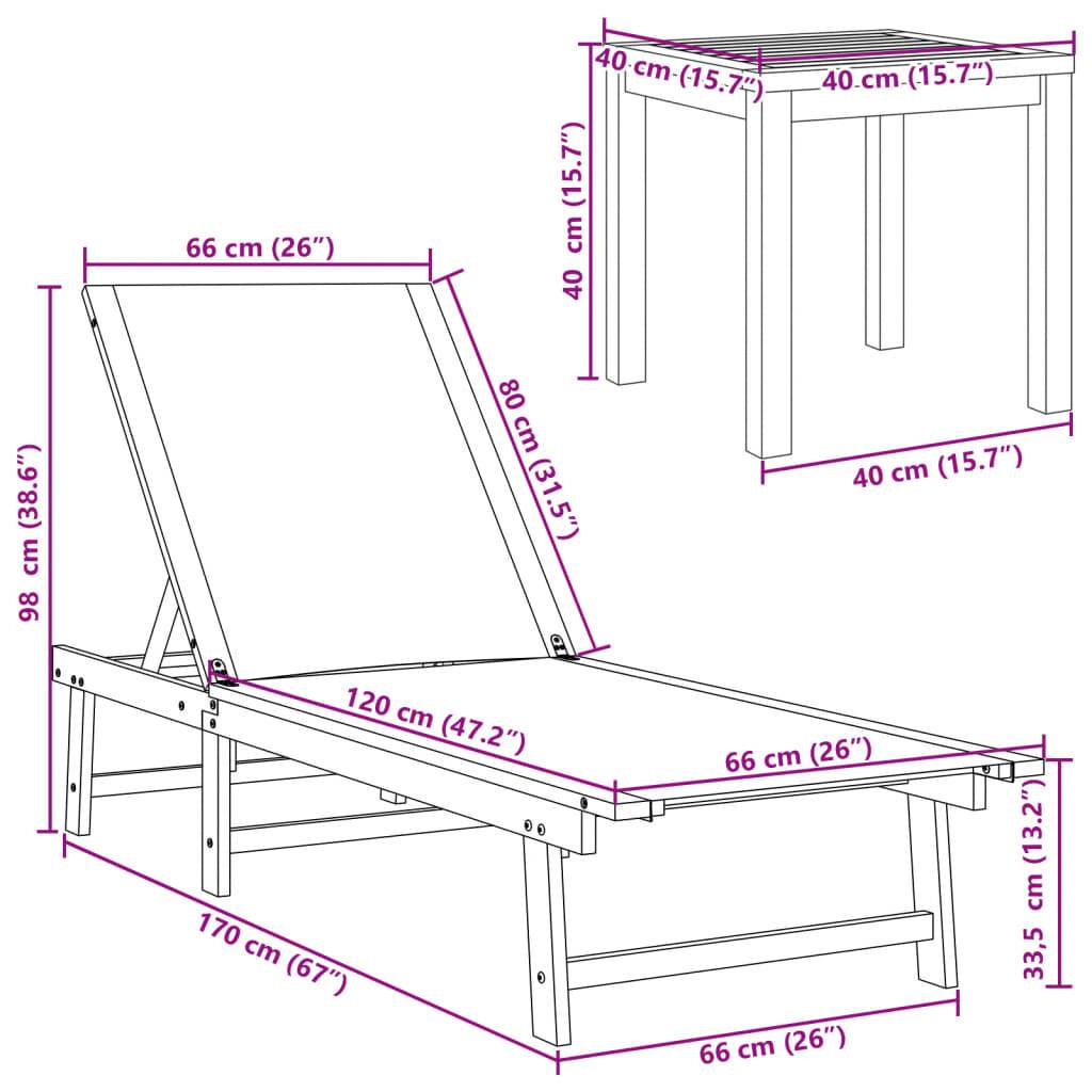 2 Lits de Jardin Bois Acacia Textilène Bleu Table Basse Piscine Terrasse – ComfortXL Outdoor Living - Image 10