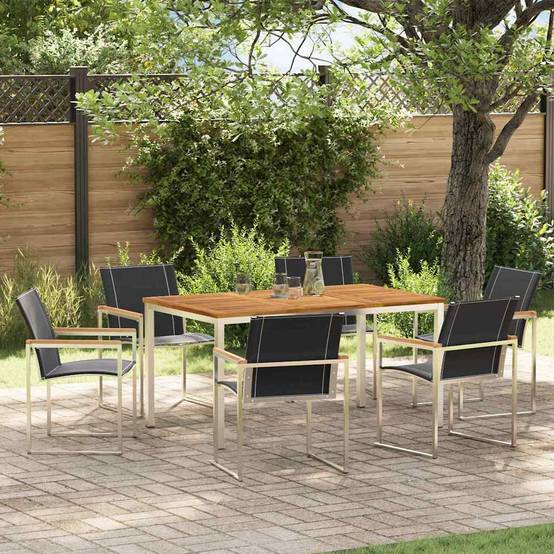 ComfortXL - Table et Chaises de Jardin 6 Personnes Teck Massif et Acier Robuste pour Repas Marron – ComfortXL Outdoor Living - Image 1