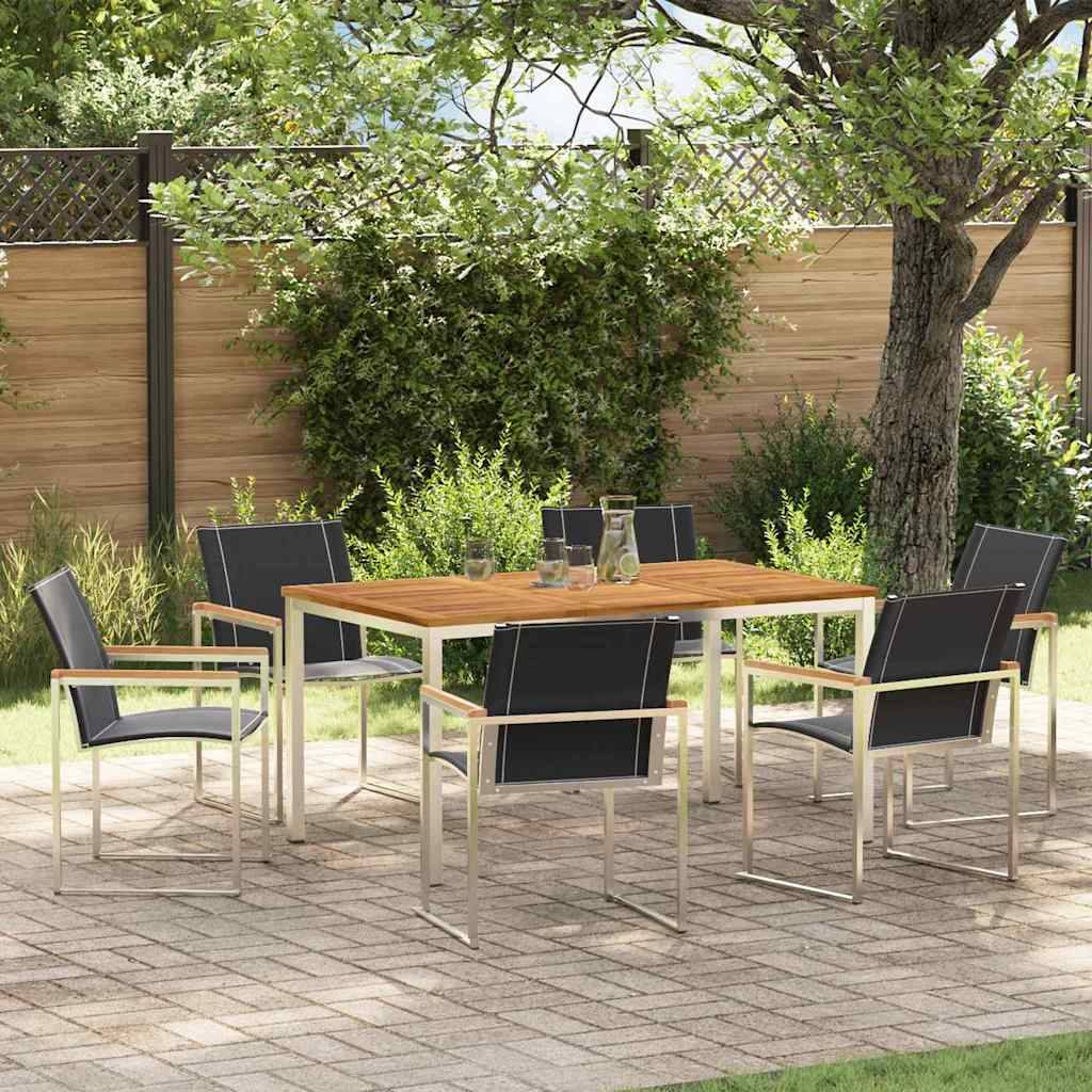 ComfortXL - Table et Chaises de Jardin 6 Personnes Teck Massif et Acier Robuste pour Repas Marron – ComfortXL Outdoor Living - Image 1