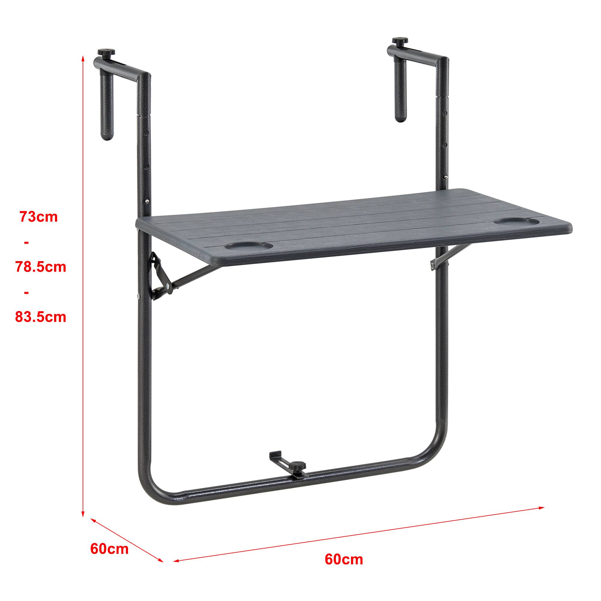 Table de balcon suspendue Badolato rabattable et réglable en hauteur 83,5 x 60 x 60 cm [en.casa] - Image 3