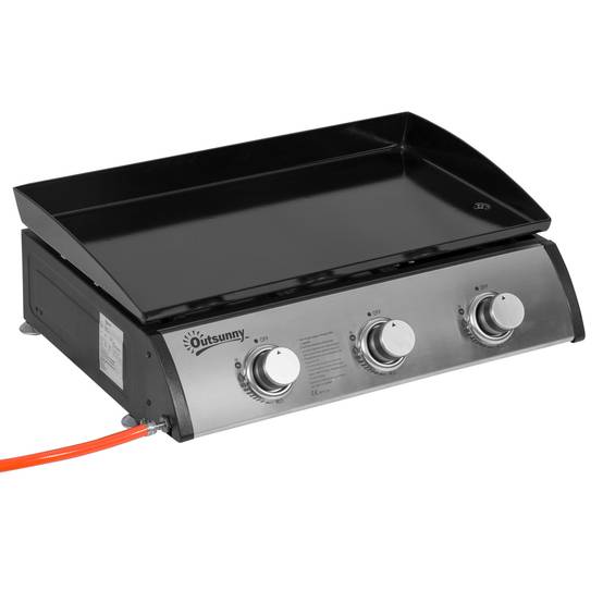 Barbecue à gaz de table antiadhésif avec 3 brûleurs de 3 kW, 62 x 46 x 21 cm, noir - Image 1