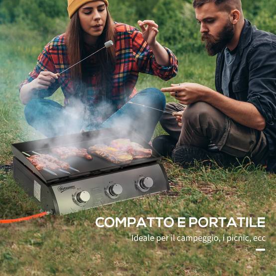 Barbecue à gaz de table antiadhésif avec 3 brûleurs de 3 kW, 62 x 46 x 21 cm, noir - Image 8