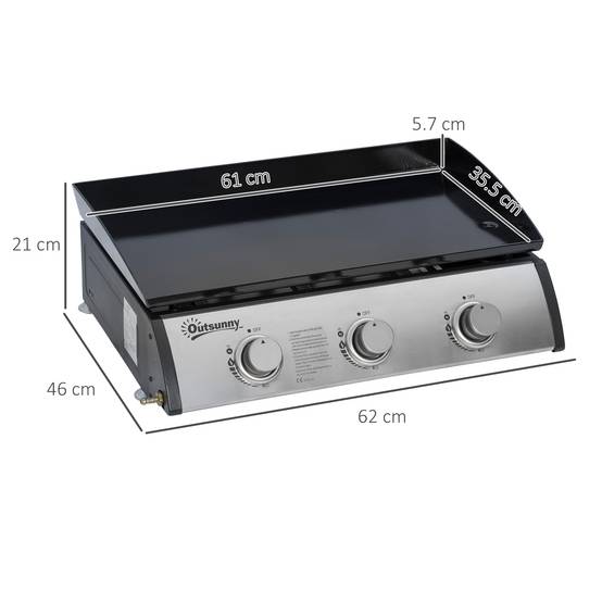 Barbecue à gaz de table antiadhésif avec 3 brûleurs de 3 kW, 62 x 46 x 21 cm, noir - Image 5