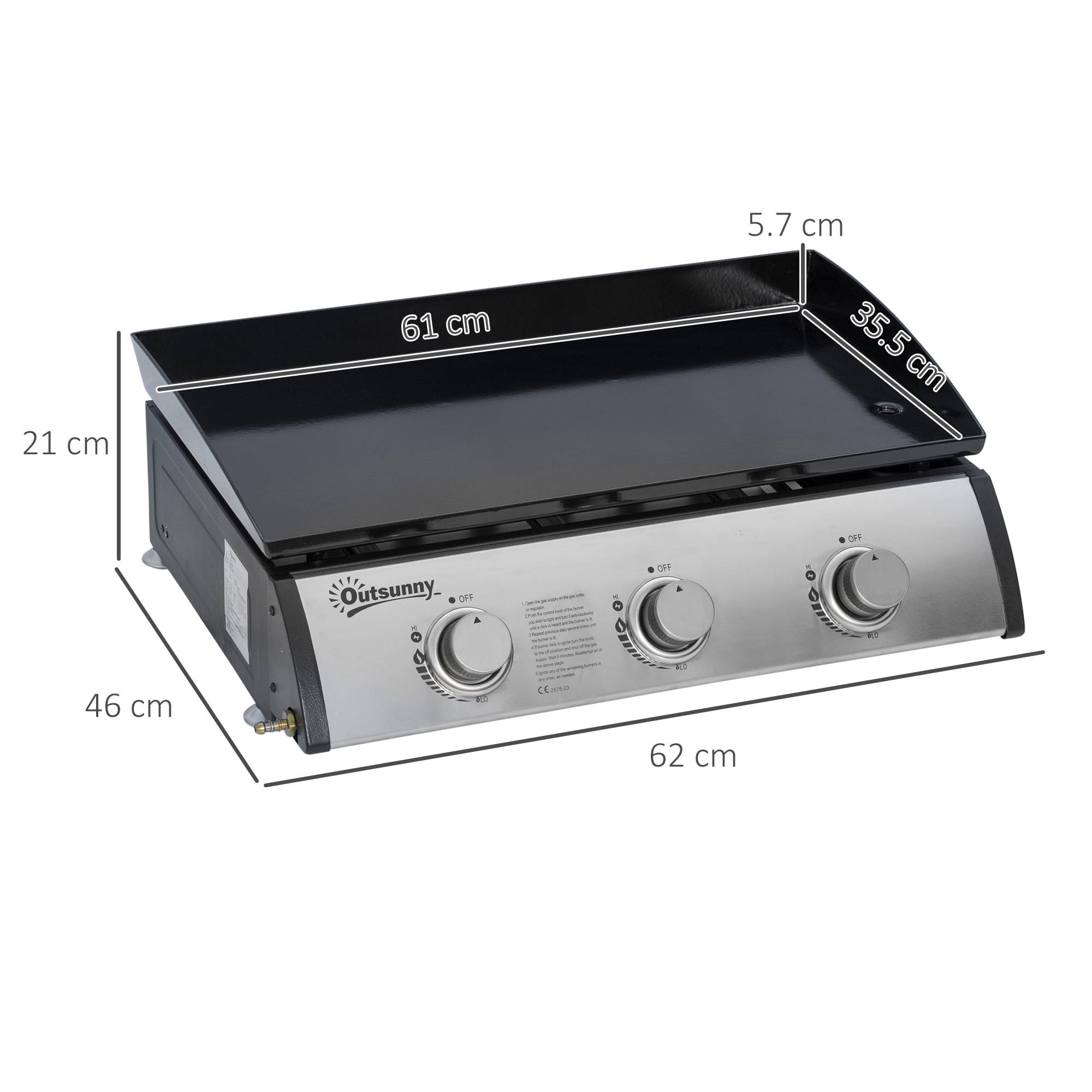 Barbecue à gaz de table antiadhésif avec 3 brûleurs de 3 kW, 62 x 46 x 21 cm, noir - Image 5