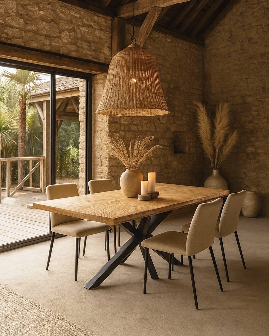 Sun - Table repas en teck massif motif soleil L200 cm 10 pers. - UNIQKA - Image 2