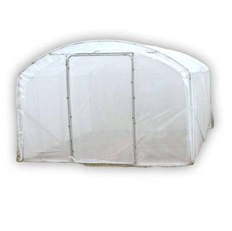 Plastidis - Serre tunnel Deschamps pieds droits larg 4 m pas à 1.50 m, L 6 m, type 200 microns diffusante Lumisol , Façade 2 portes simples, S - Image 1