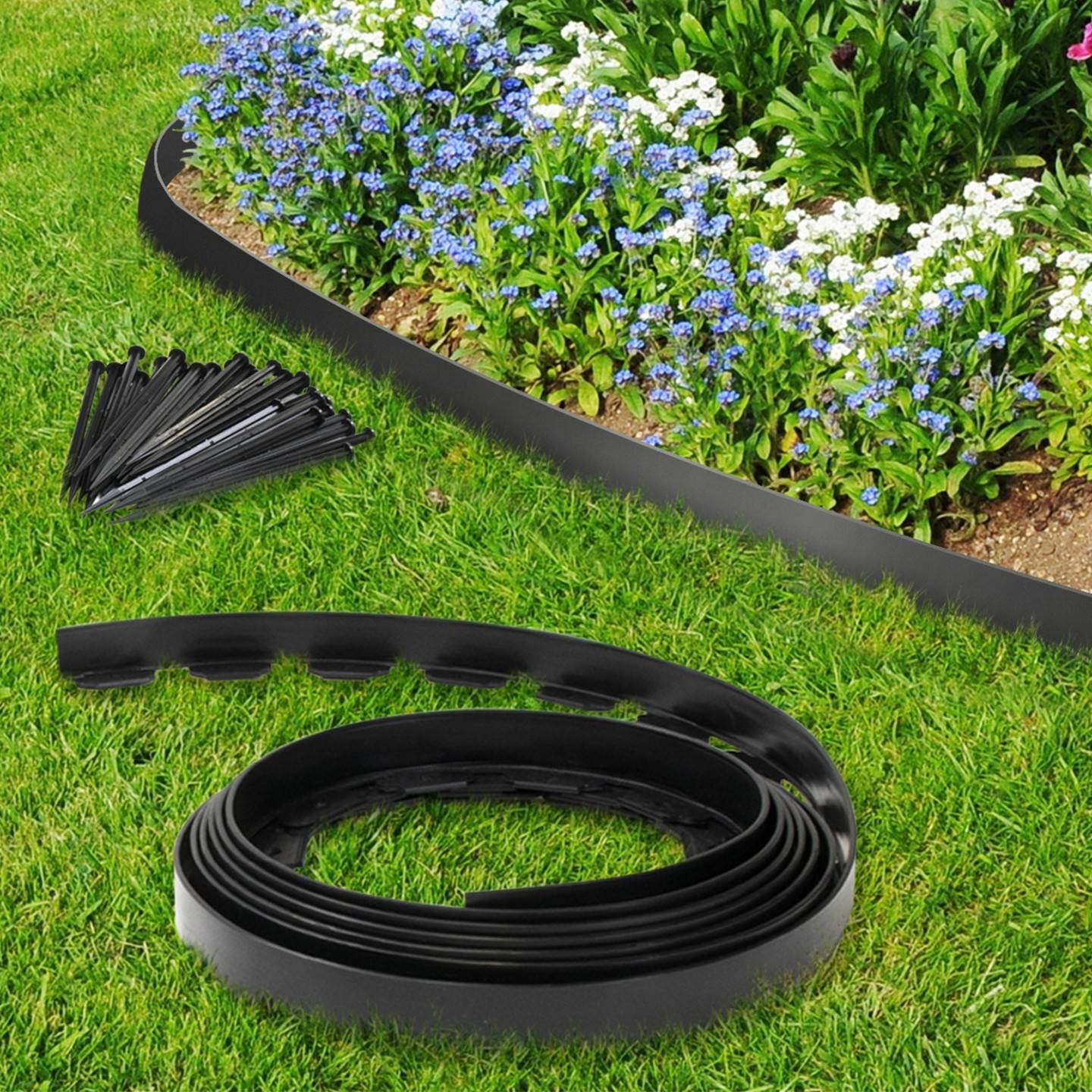 Bordurette de jardin flexible 10 M noire hauteur 5 CM + 30 piquets - Image 6