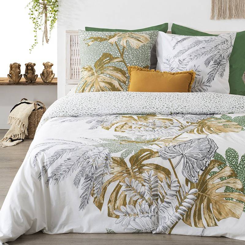 Parure de lit Monstera blanc et vert 240x220 Atmosphera - Image 1