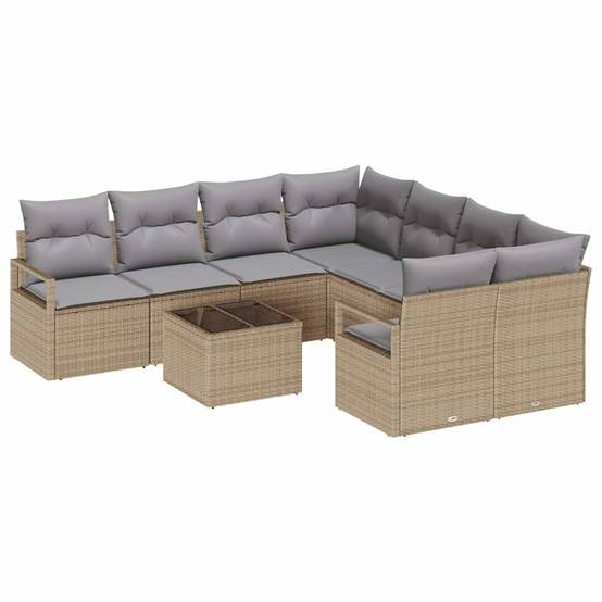 Set Lounge Extérieur 9 pcs Polyrotin Beige et Gris Doux Idéal Moments Conviviaux – ComfortXL Outdoor Living - Image 2