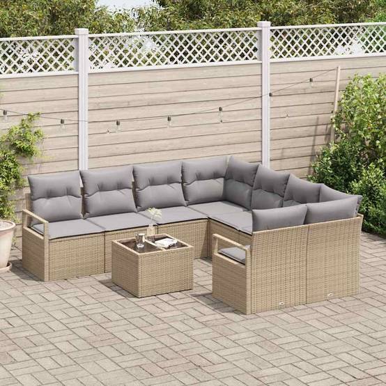 Set Lounge Extérieur 9 pcs Polyrotin Beige et Gris Doux Idéal Moments Conviviaux – ComfortXL Outdoor Living - Image 3