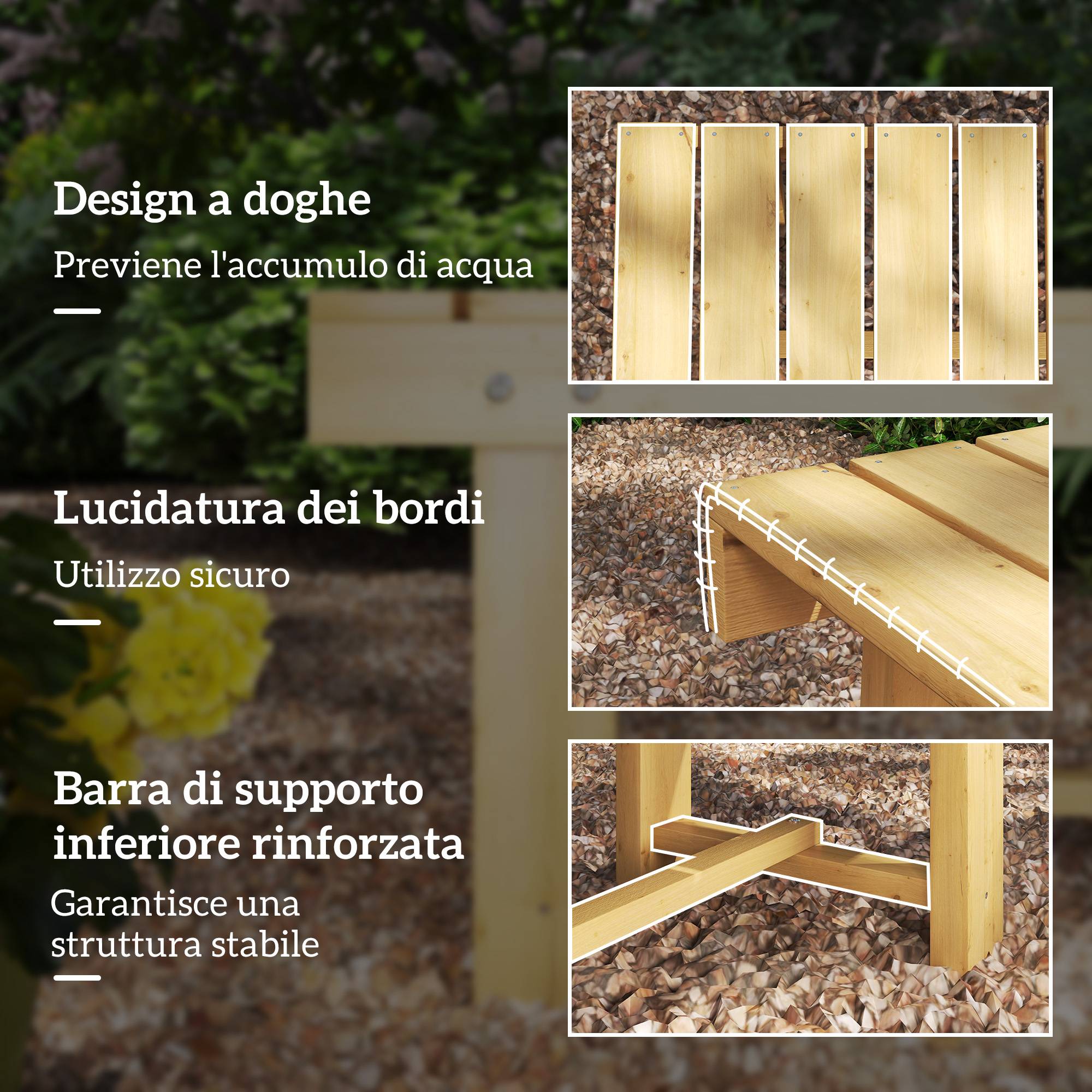 Banc de jardin 2 places imperméable en bois de sapin, 110 x 38 x 35 cm - Image 8