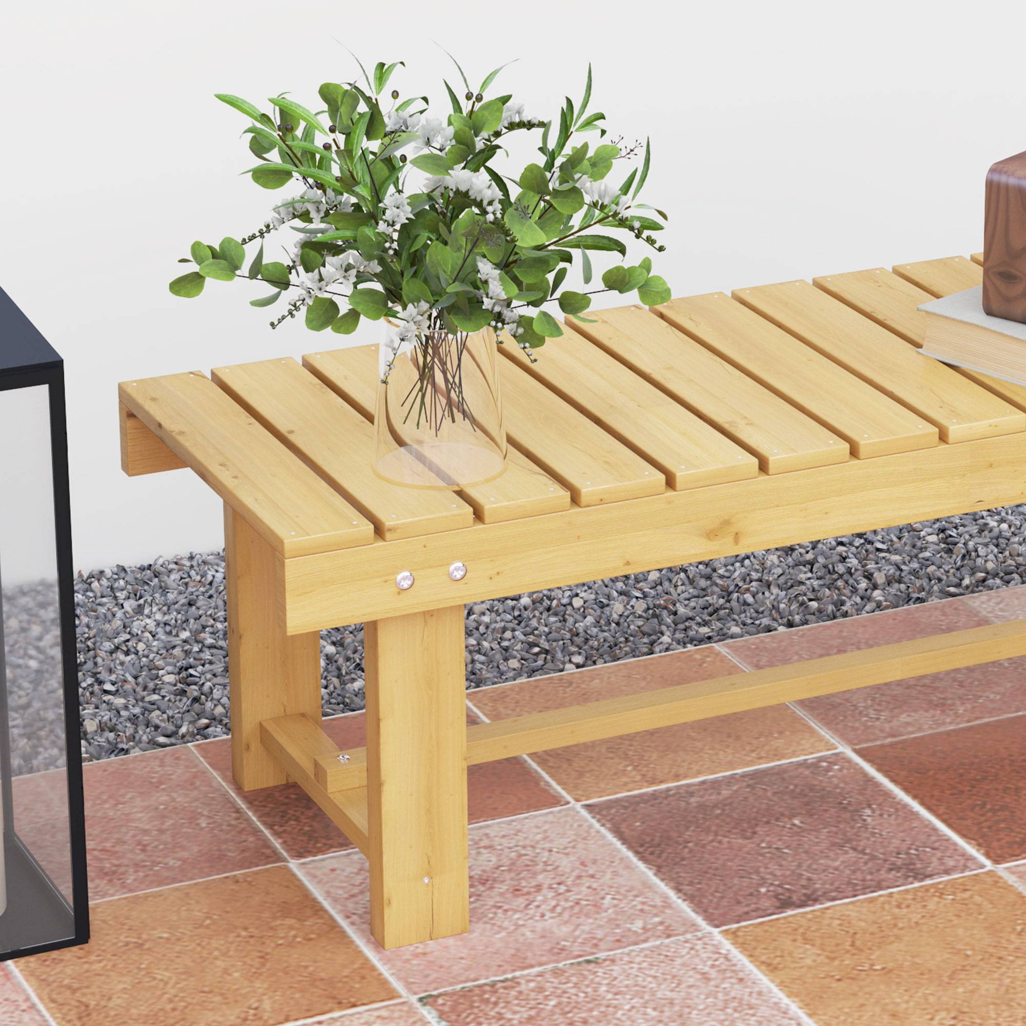 Banc de jardin 2 places imperméable en bois de sapin, 110 x 38 x 35 cm - Image 10