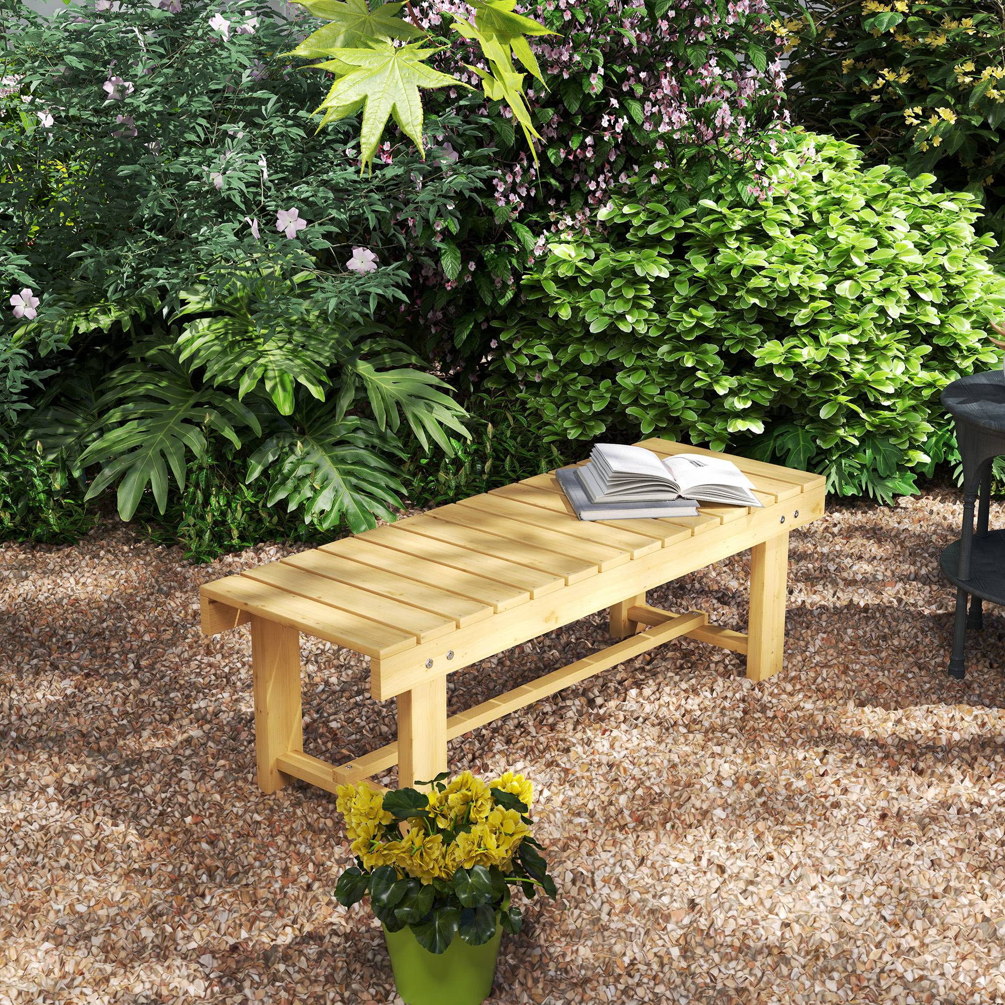 Banc de jardin 2 places imperméable en bois de sapin, 110 x 38 x 35 cm - Image 4