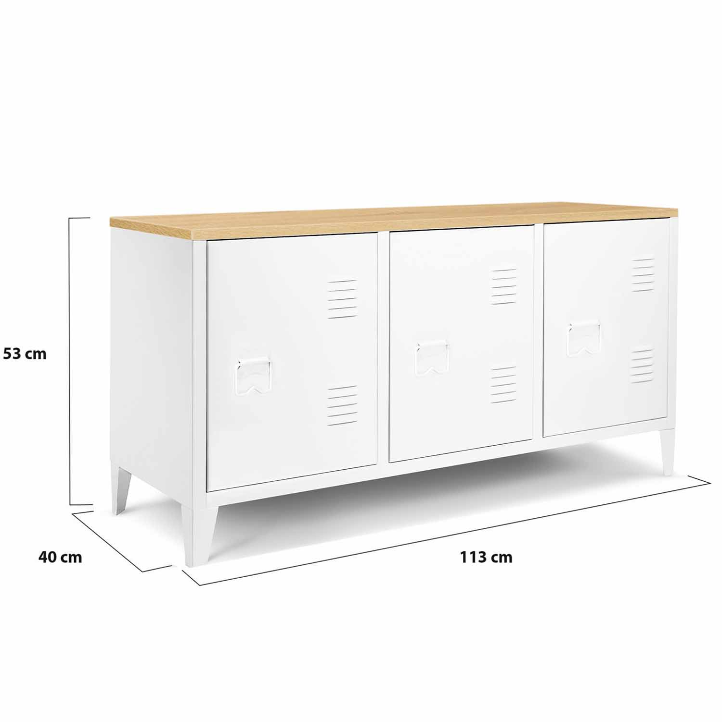 Buffet bas 113 cm ESTER 3 portes métal blanc plateau bois design industriel - Image 5