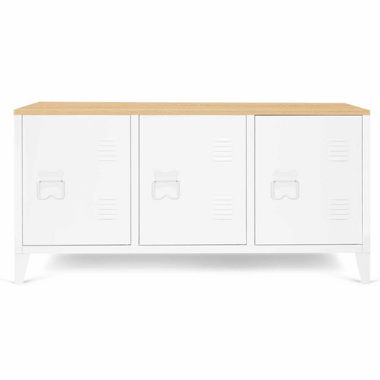 Buffet bas 113 cm ESTER 3 portes métal blanc plateau bois design industriel - Image 3
