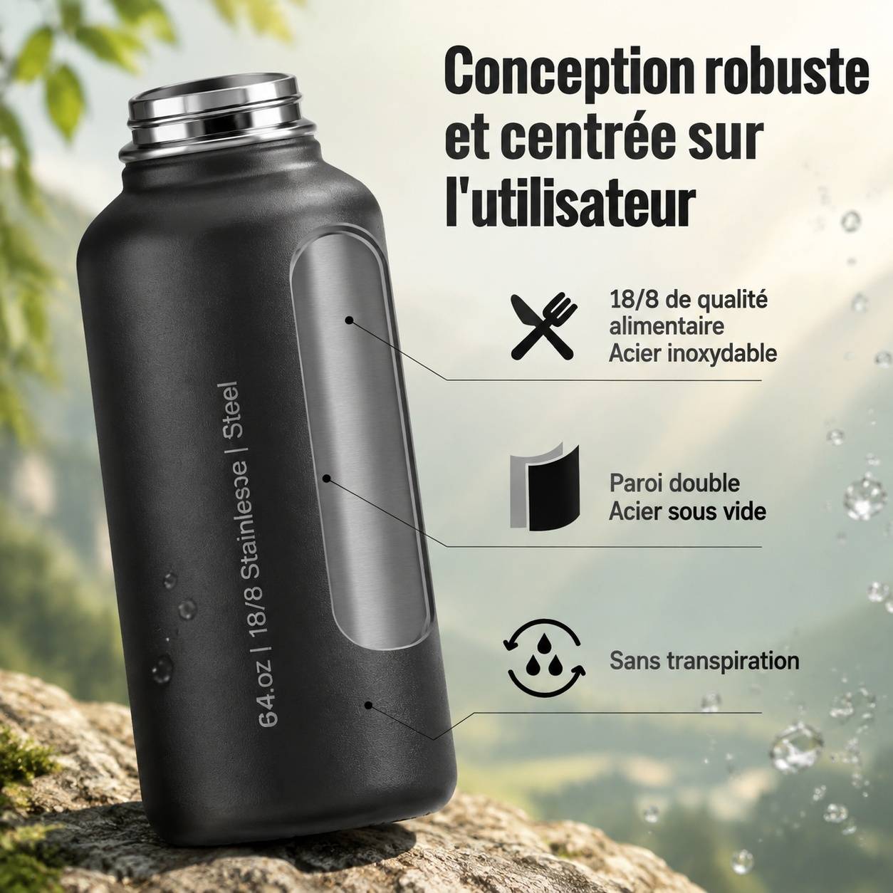 Bouteille Isotherme Acier Inoxydable 2L 24h Chaud 48h Froid 3 Couvercles Anti-fuite Écologique - Image 5