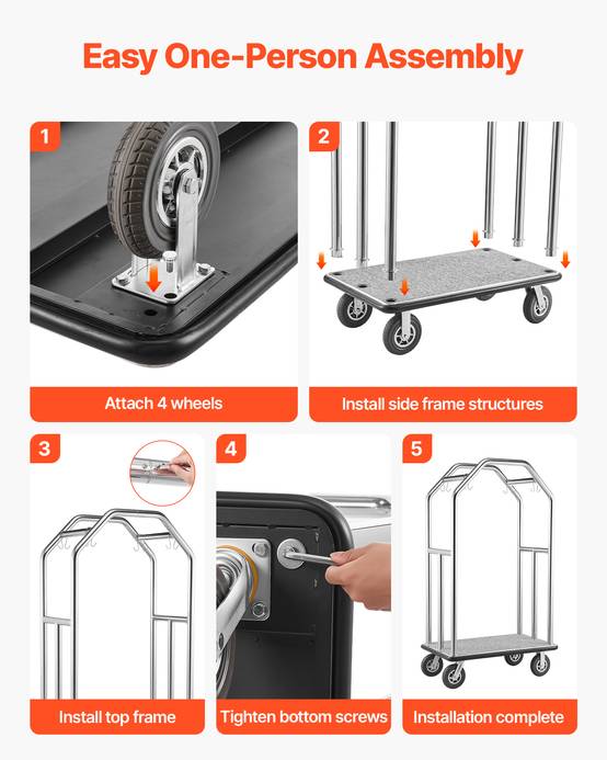 VEVOR Chariot à Bagages d'Hôtel Porte-Bagages 680,39 kg Barres Suspension Argent - Image 7