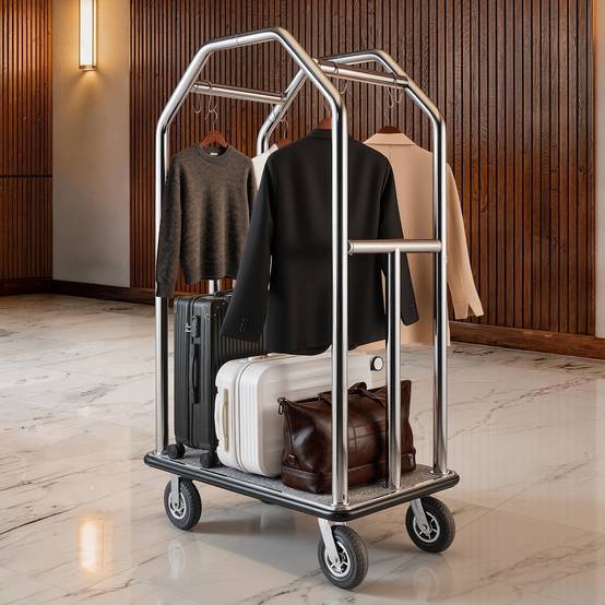 VEVOR Chariot à Bagages d'Hôtel Porte-Bagages 680,39 kg Barres Suspension Argent - Image 8