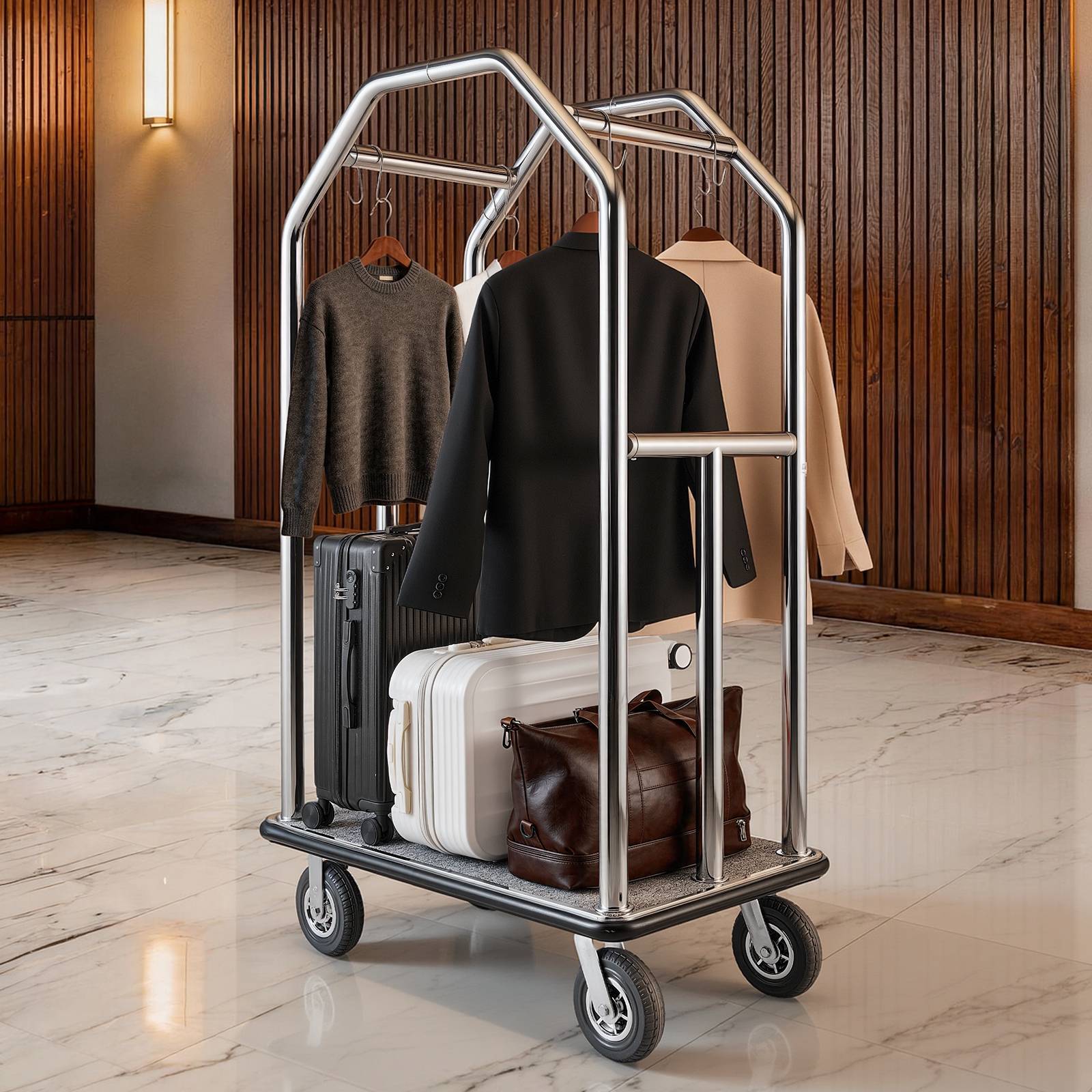 VEVOR Chariot à Bagages d'Hôtel Porte-Bagages 680,39 kg Barres Suspension Argent - Image 8