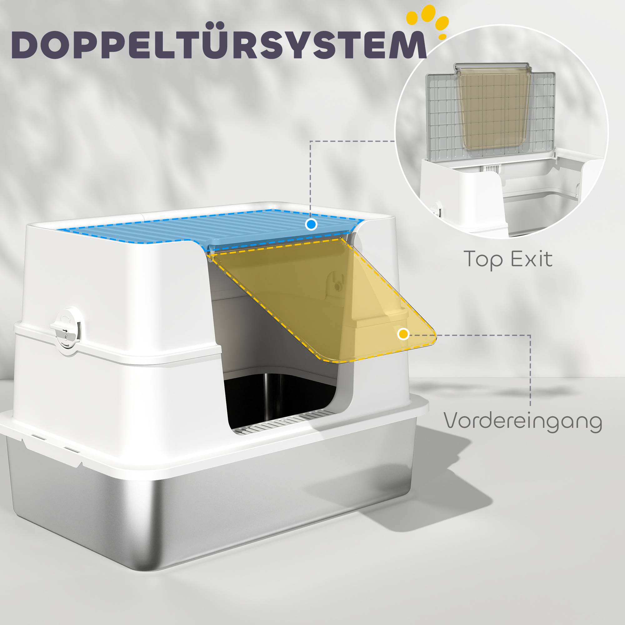 Sans Marque - Litière inox, grand intérieur, avec pelle, Gris clair - Image 8