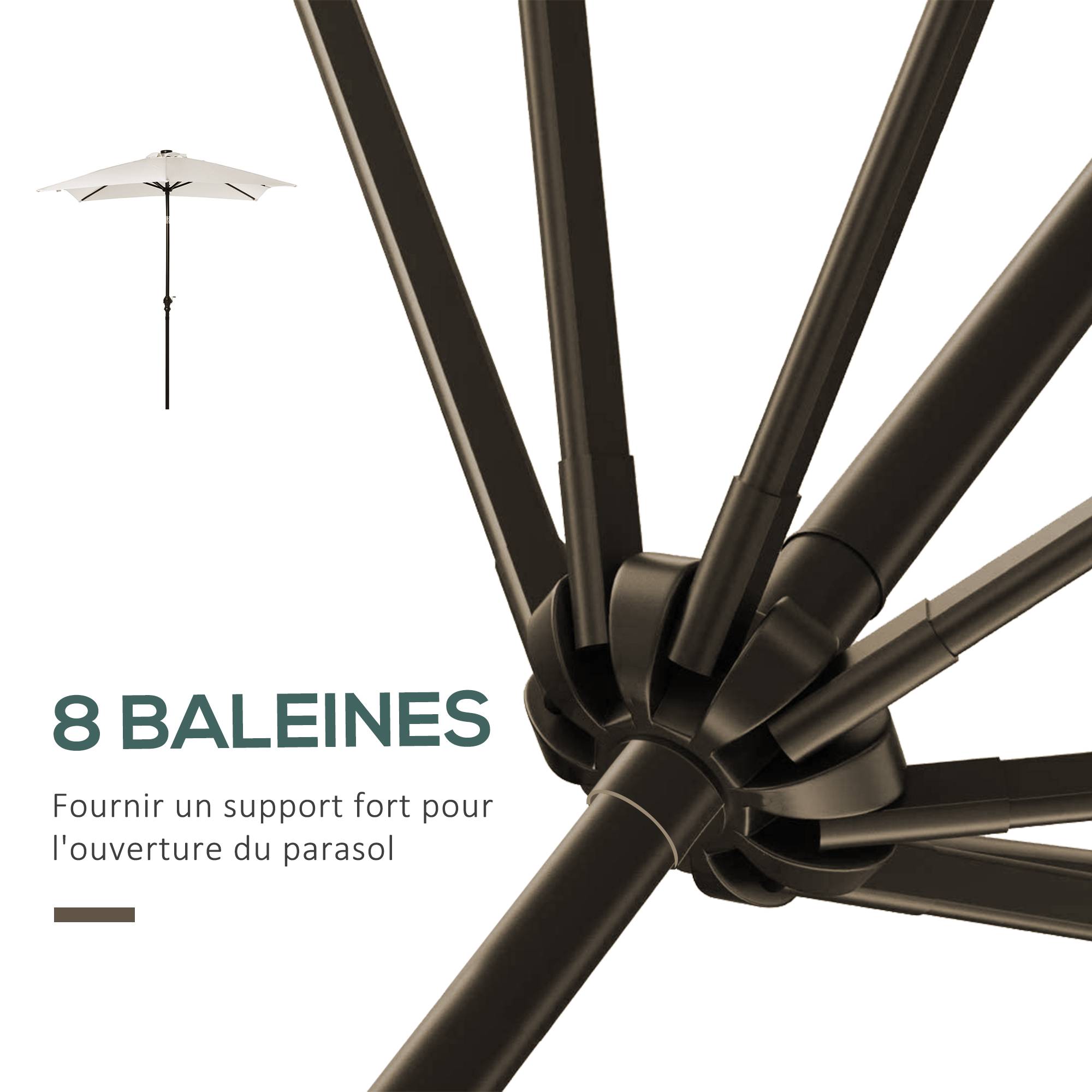Parasol droit rectangulaire inclinable LED solaire en acier et polyester crème 268 x 205 x 248 cm - PANGIVO - Image 9