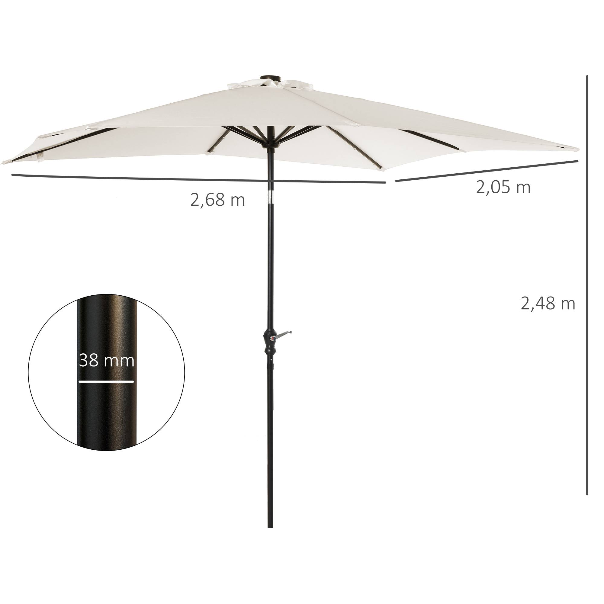 Parasol droit rectangulaire inclinable LED solaire en acier et polyester crème 268 x 205 x 248 cm - PANGIVO - Image 5